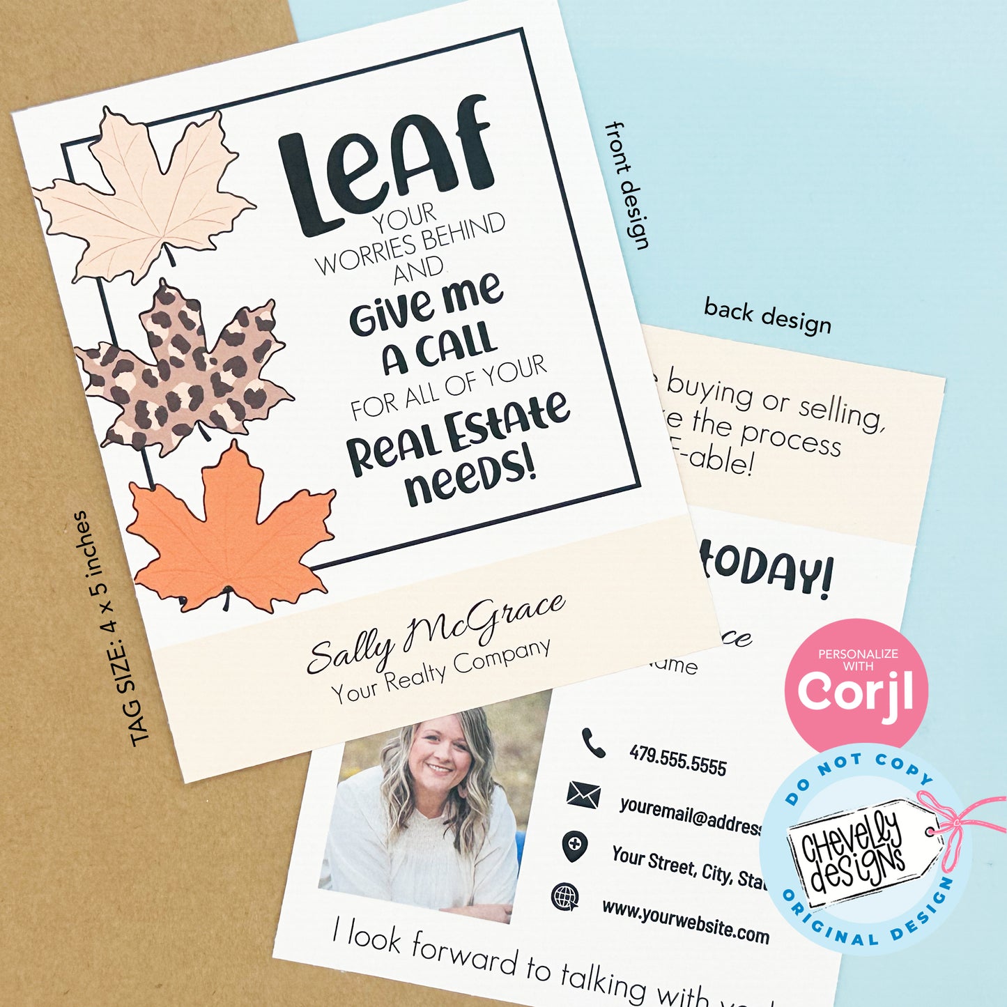 EDITABLE - Leaf Your Worries Behind - Real Estate Pop By Business Gift Tag - Printable Digital File