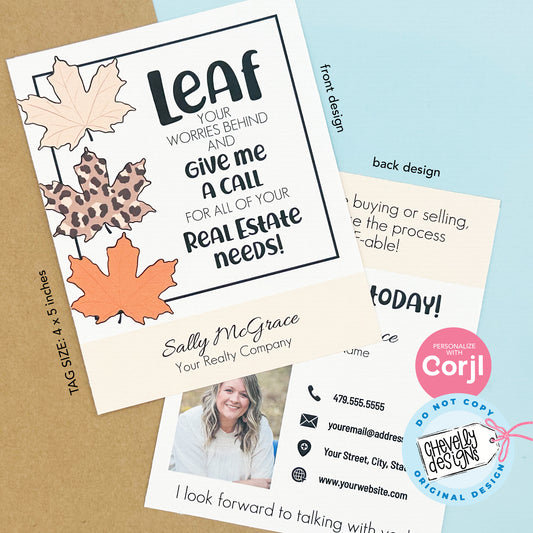 EDITABLE - Leaf Your Worries Behind - Real Estate Pop By Business Gift Tag - Printable Digital File