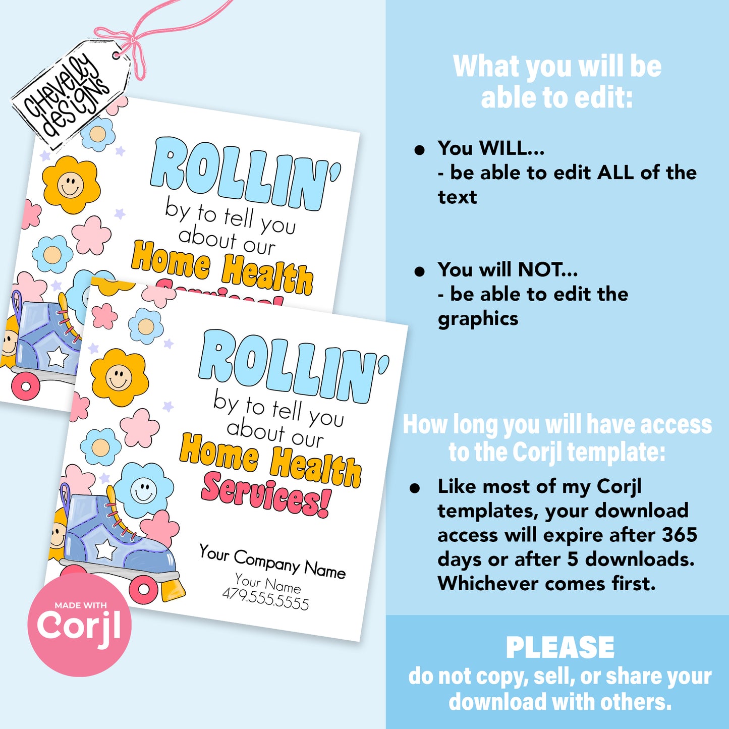 EDITABLE Referral Gift Tags - Rollin by to tell you about Home Health - roller skates - Printable Digital File