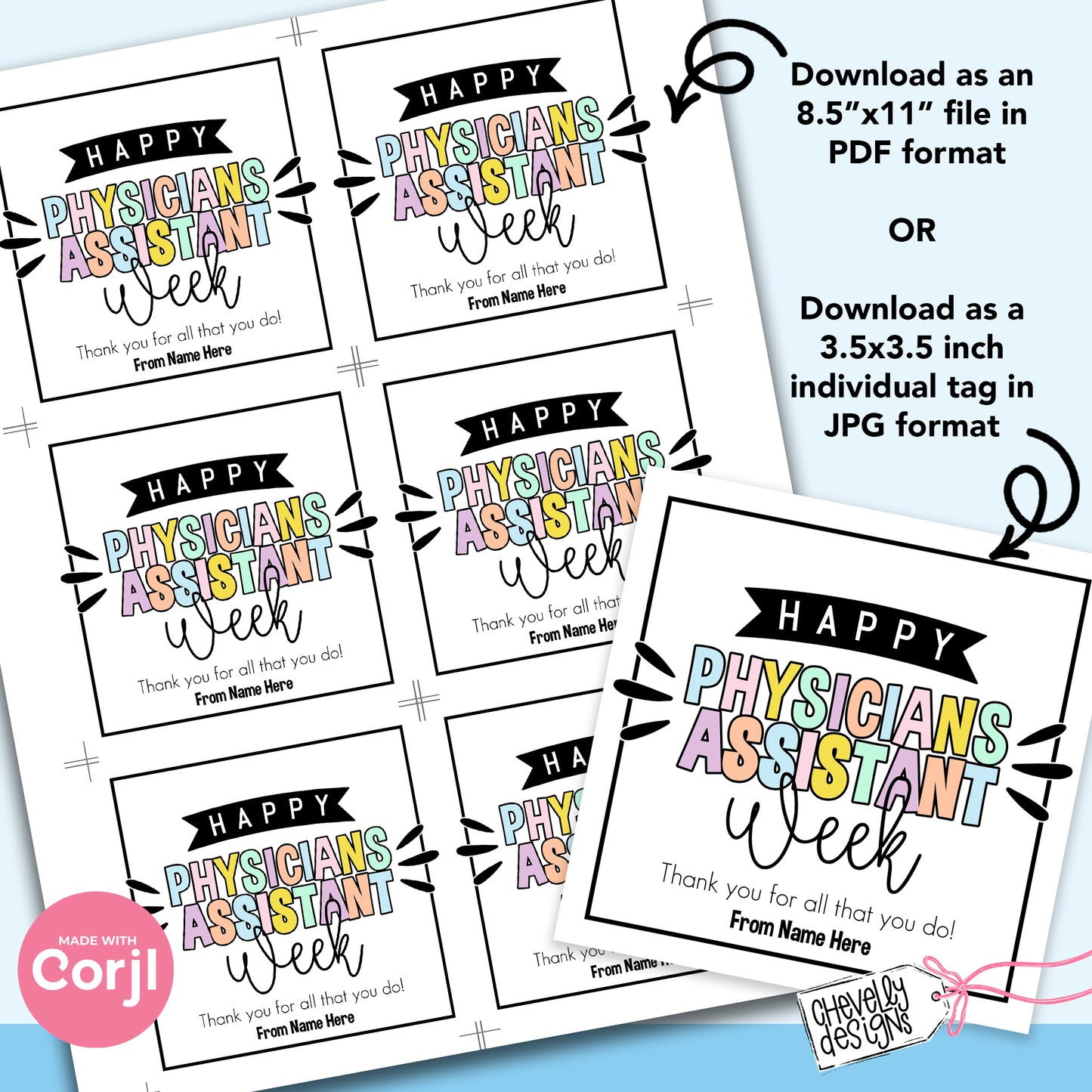 EDITABLE Physicians Assistant Week Appreciation Gift Tag - Printable Digital File