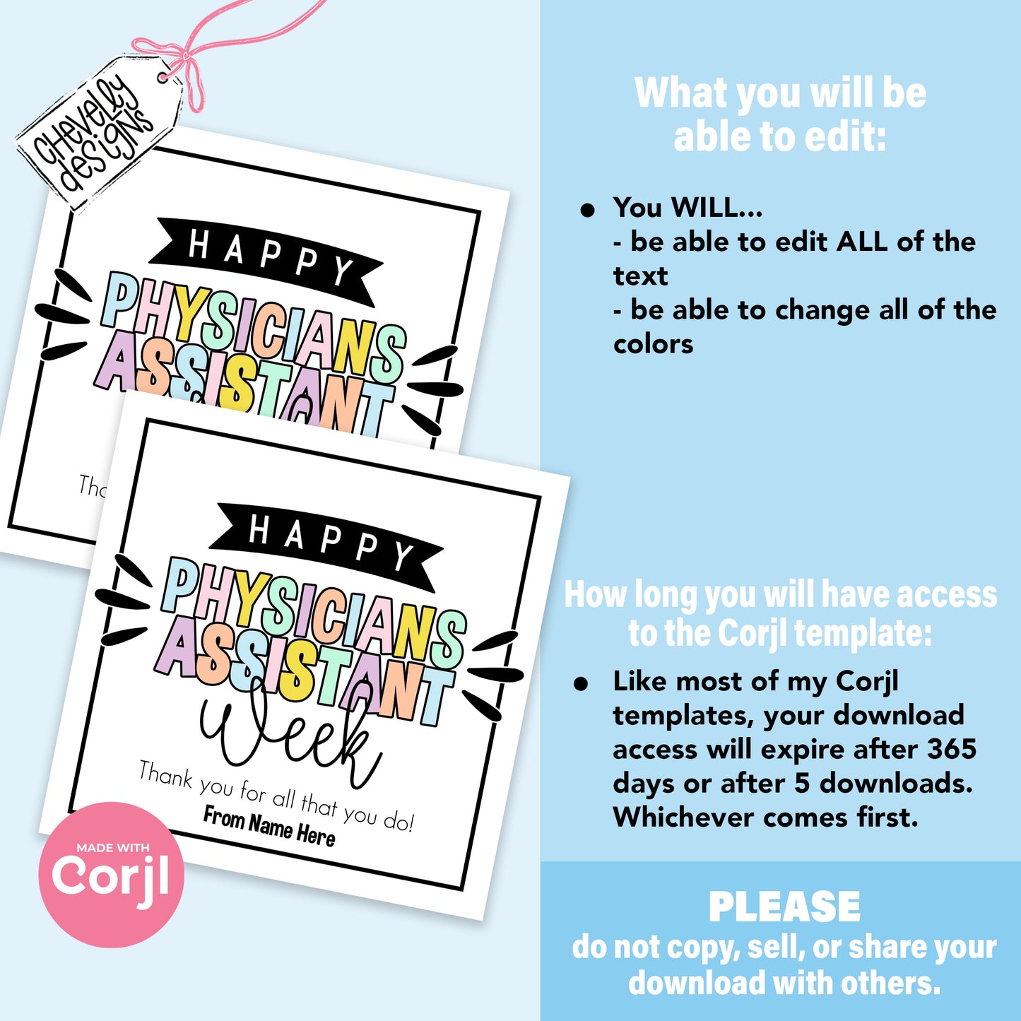 EDITABLE Physicians Assistant Week Appreciation Gift Tag - Printable Digital File