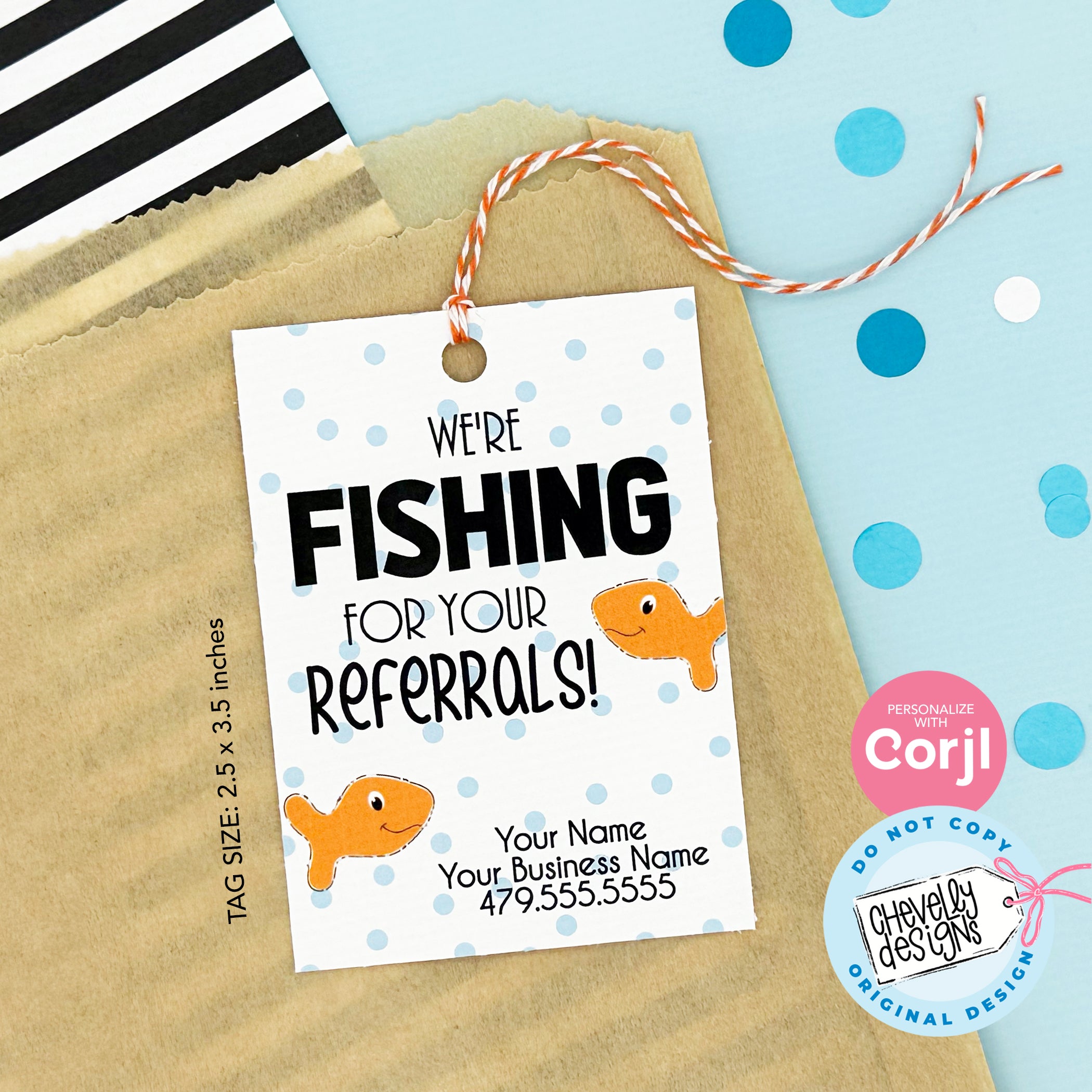 Editable - Fishing for Referrals - Business Marketing Gift Tags - Prin ...