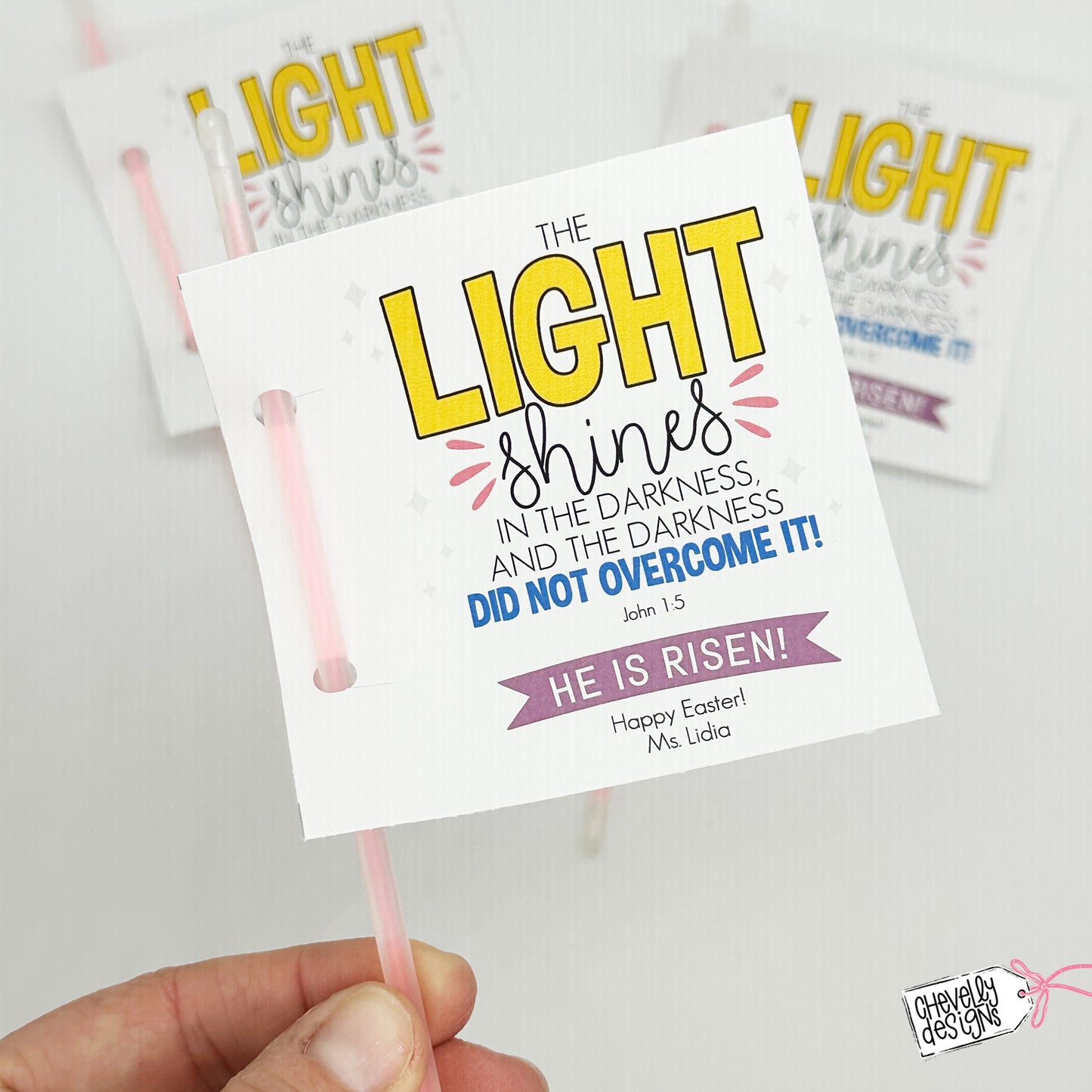 EDITABLE Printable Easter Glow Stick Treat Tags, The Light Shines in the Darkness, John 1:5