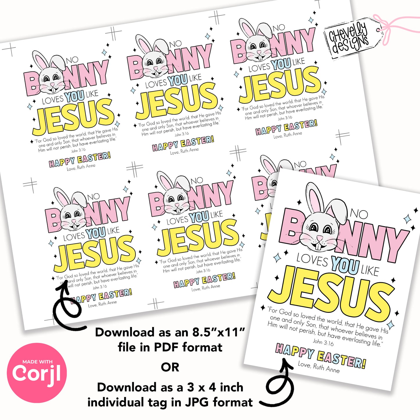 EDITABLE Printable Easter Treat Tags, No Bunny Loves You Like Jesus