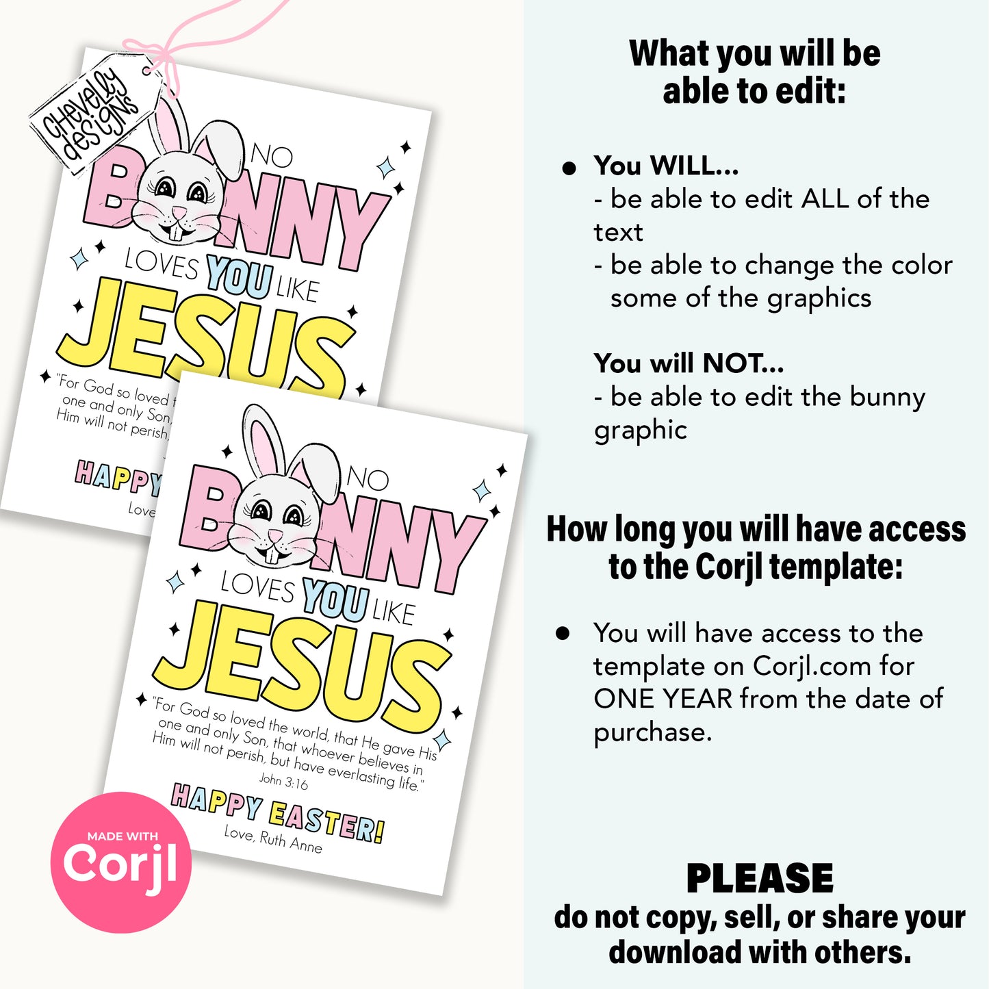 EDITABLE Printable Easter Treat Tags, No Bunny Loves You Like Jesus