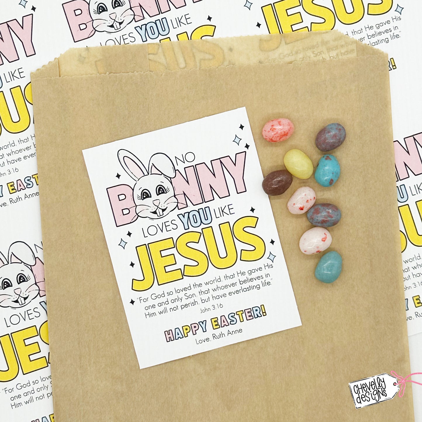 EDITABLE Printable Easter Treat Tags, No Bunny Loves You Like Jesus