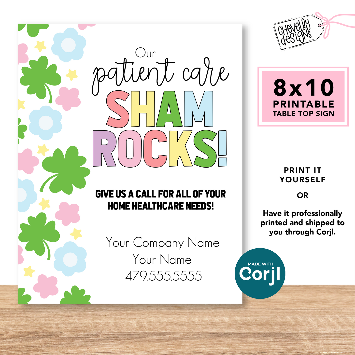 Editable Printable Referral Marketing Table Top Sign, Our Patient Care Shamrocks, St. Patrick's Day
