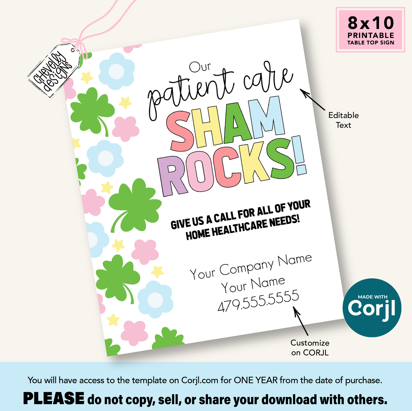 Editable Printable Referral Marketing Table Top Sign, Our Patient Care Shamrocks, St. Patrick's Day