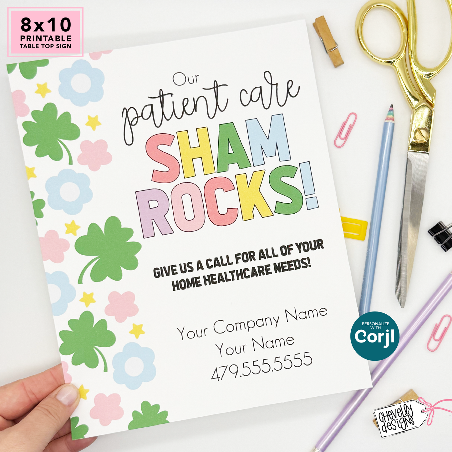 Editable Printable Referral Marketing Table Top Sign, Our Patient Care Shamrocks, St. Patrick's Day
