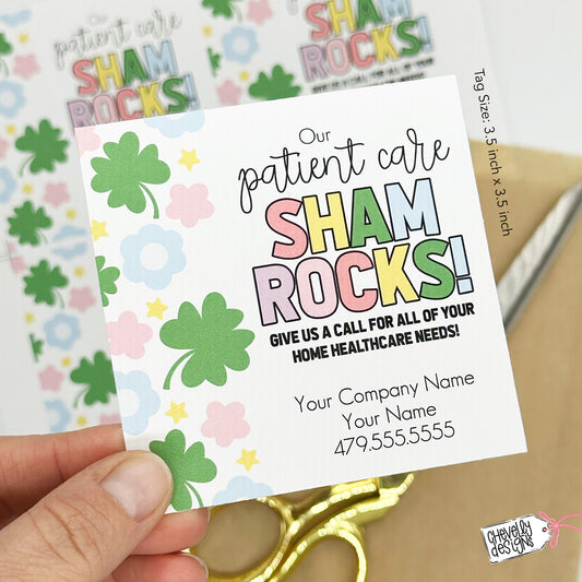 Editable Printable Referral Marketing Gift Tags, Our Patient Care Shamrocks, St. Patrick's Day