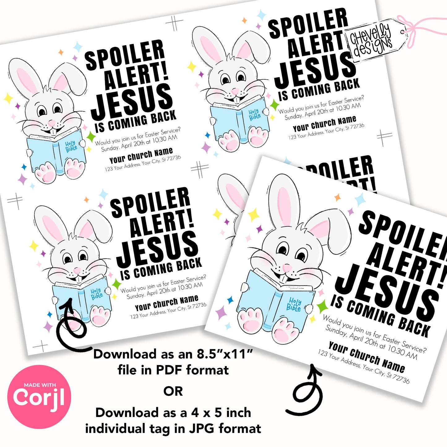 EDITABLE Printable Easter Invitation Handout, Spoiler Alert Jesus is Coming Back