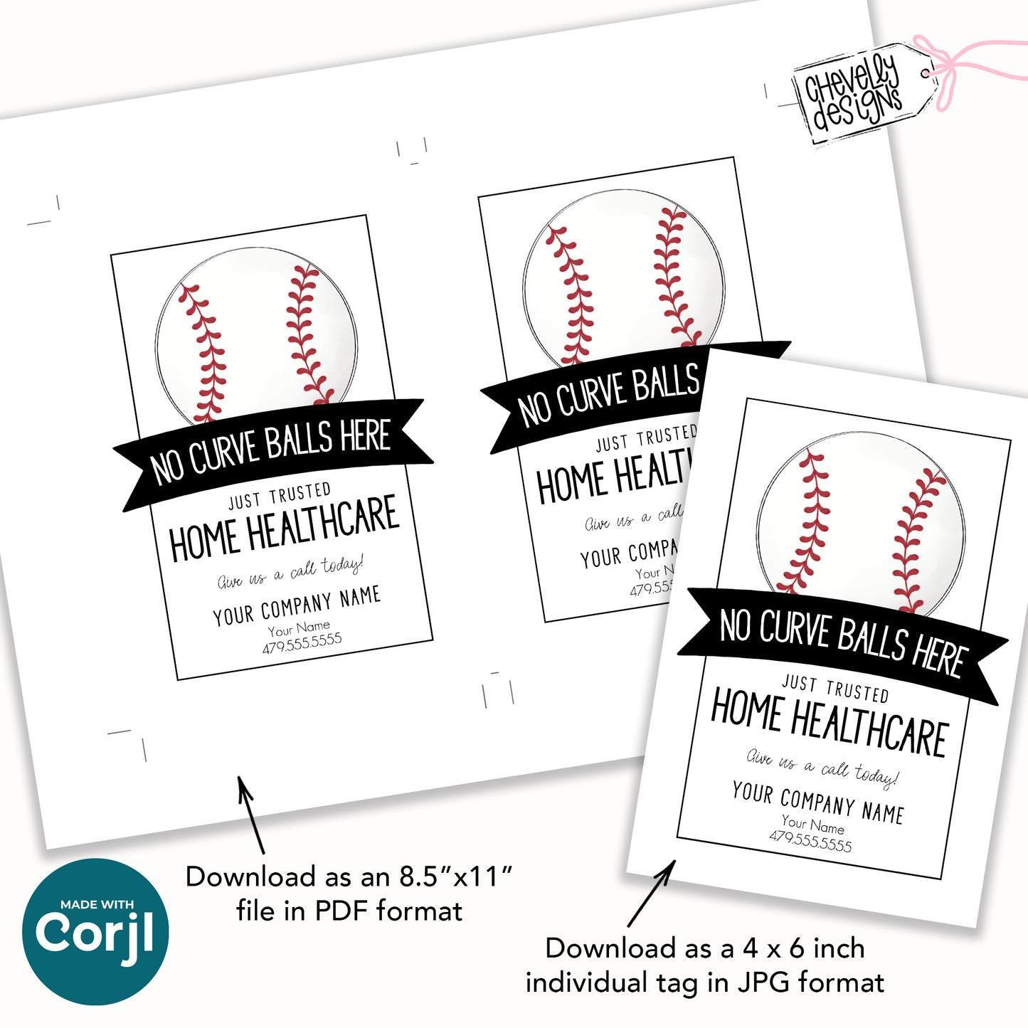 EDITABLE - Printable Referral Gift Tags,  No Curveballs Just Trusted Healthcare, Baseball, Marketing, Digital File