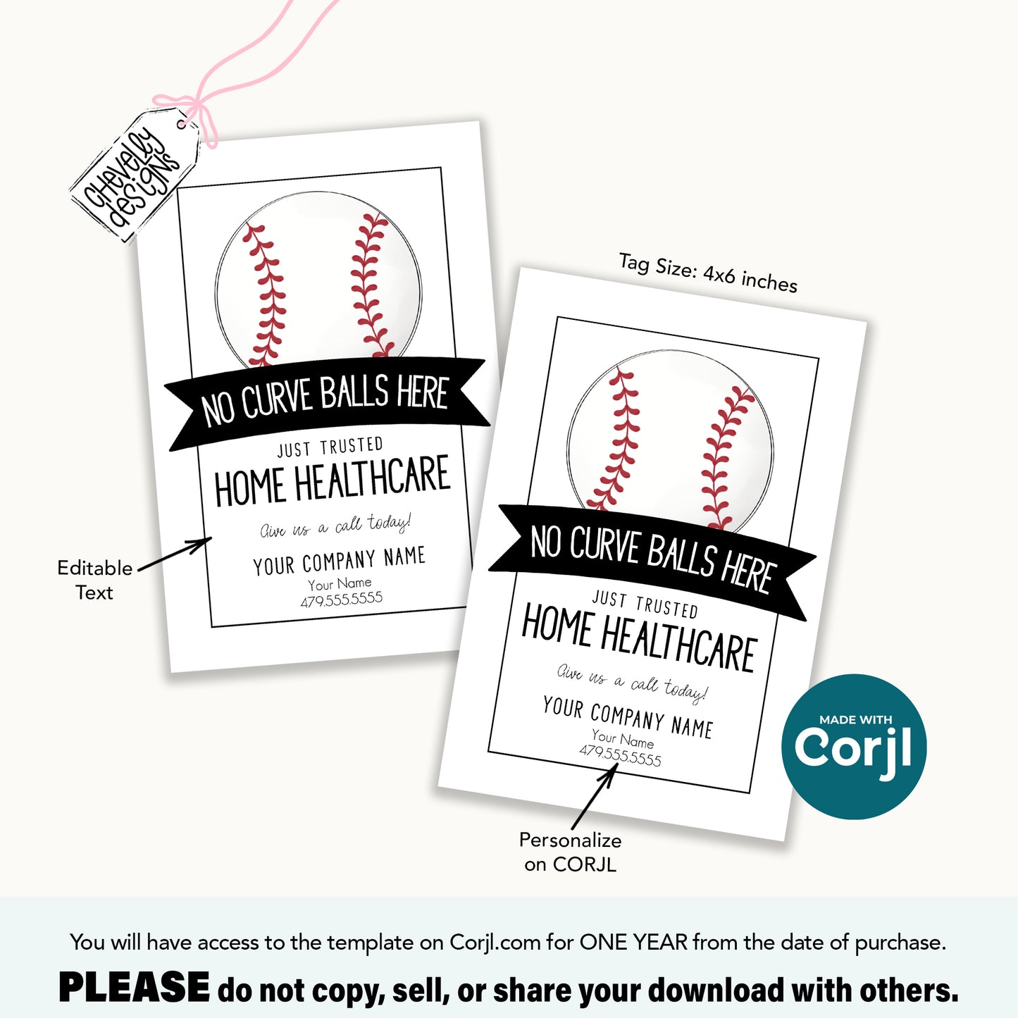 EDITABLE - Printable Referral Gift Tags,  No Curveballs Just Trusted Healthcare, Baseball, Marketing, Digital File