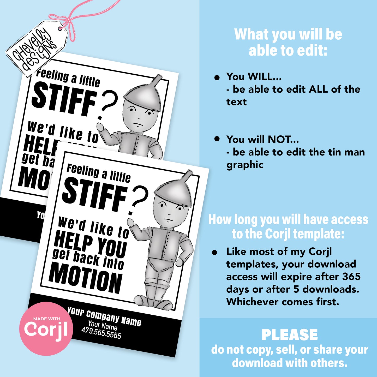 Editable Tin Man Referral Gift Tag - Physical Therapy Marketing Label - Printable Digital File