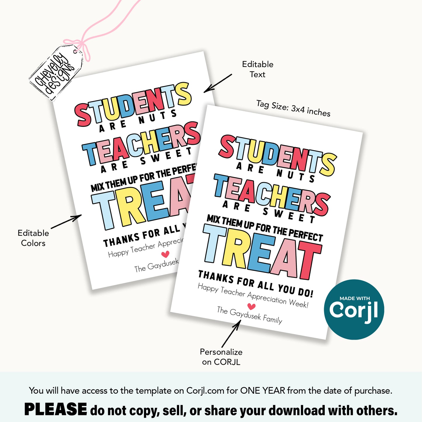 Editable Teacher Appreciation Gift Tag – Trail Mix Gift Tag – Corjl Template, Digital Download