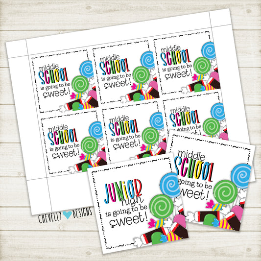 Printable "Middle School is going to be Sweet" Gift Tags - Instant Digital Download