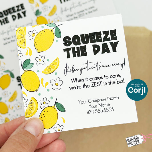 EDITABLE - Printable Referral Gift Tags,  Squeeze the Day, Lemon, Marketing Labels, Digital File