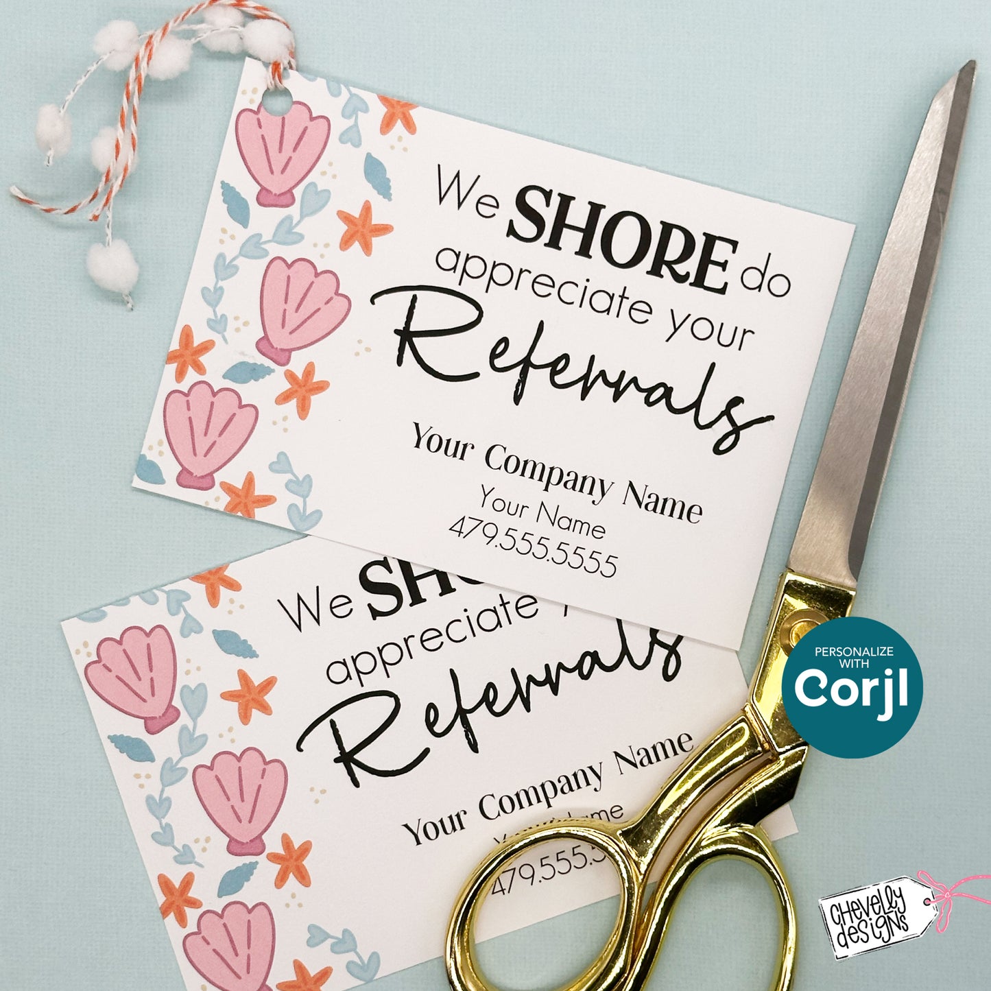 Editable Seashell Referral Tag | “We Shore Do Appreciate Your Referrals” | Printable Summer Thank You Gift Tag | Digital File