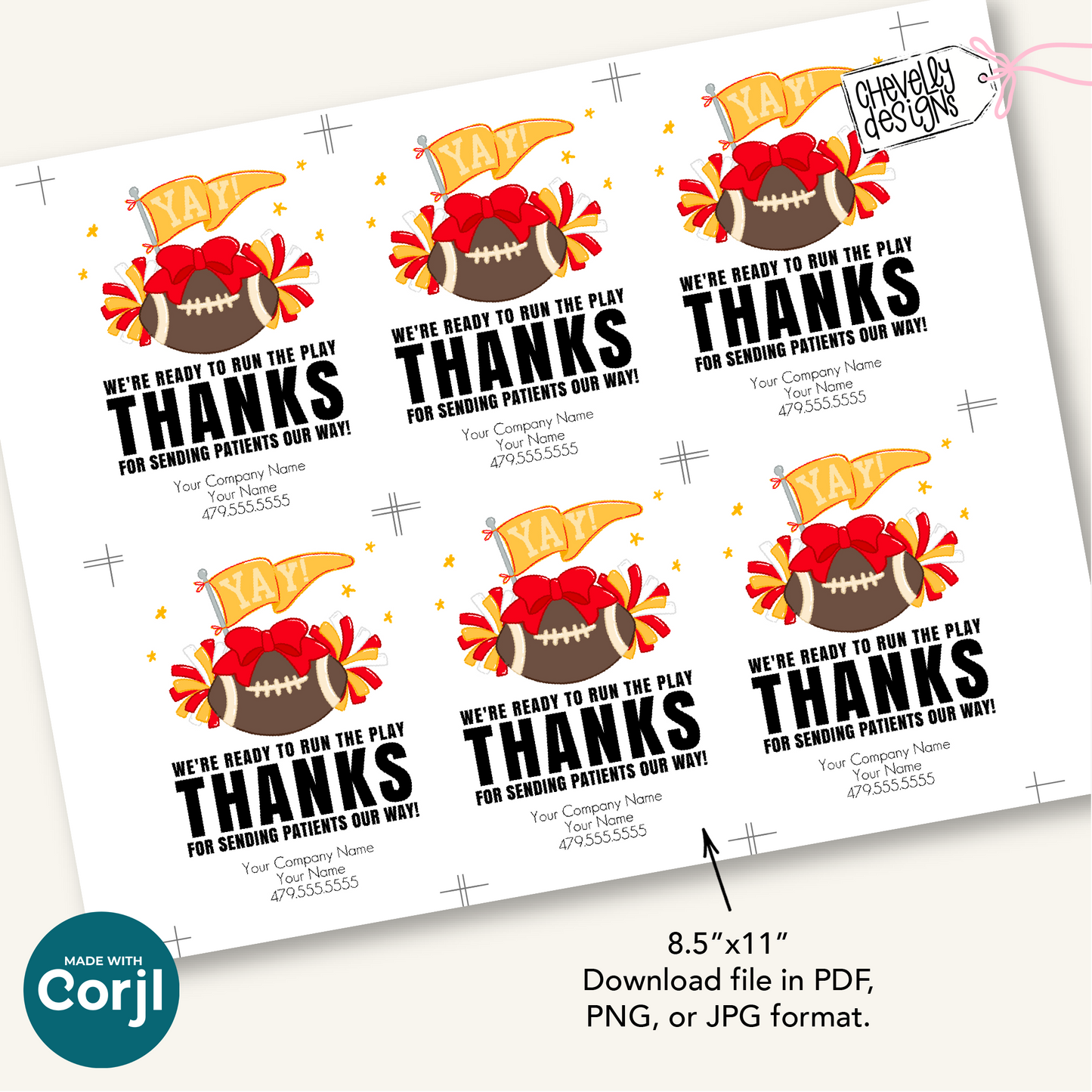 Printable Football Referral Tag (Editable) | Thanks for Sending Patients Our Way | Football Marketing Label