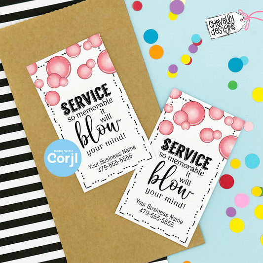 Editable - Service Will Blow Your Mind - Bubble Gum Business Referral Gift Tags - Printable Digital File