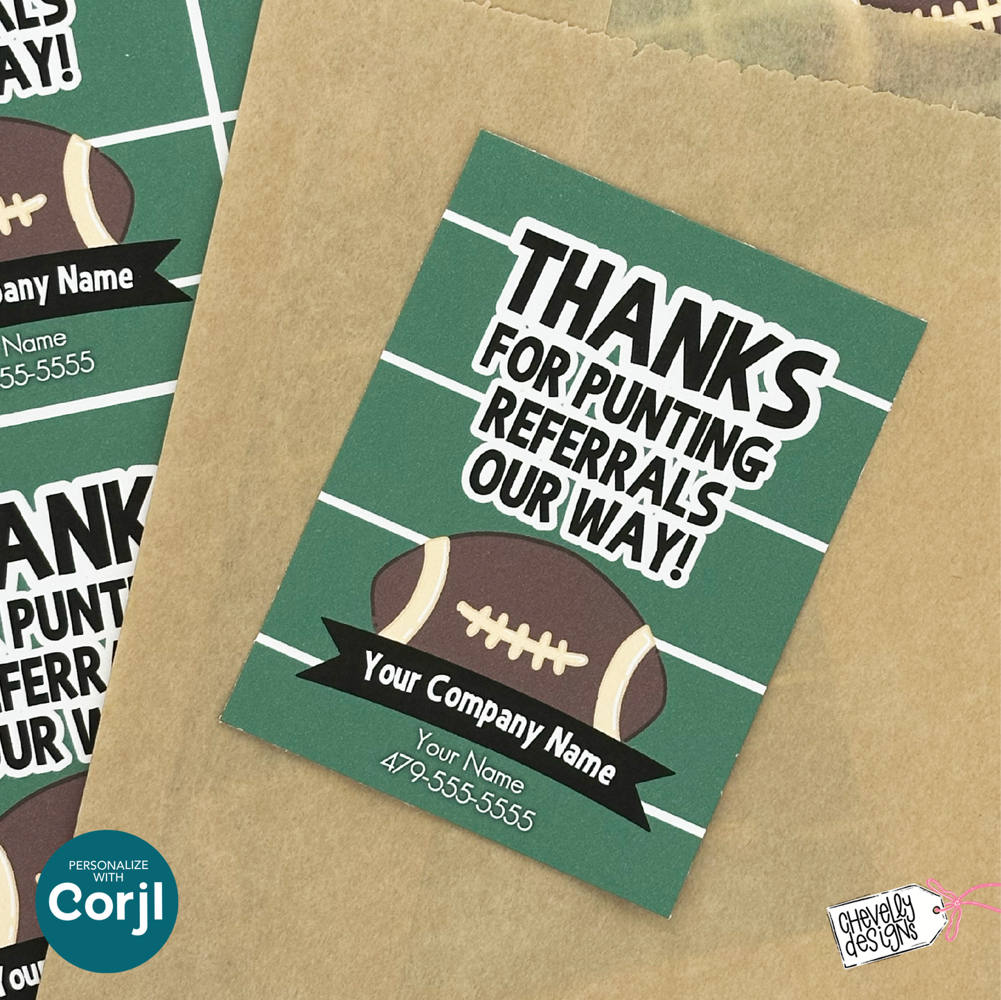 Editable Football Referral Tag | Thanks for Punting Referrals Our Way | Printable Marketing Label