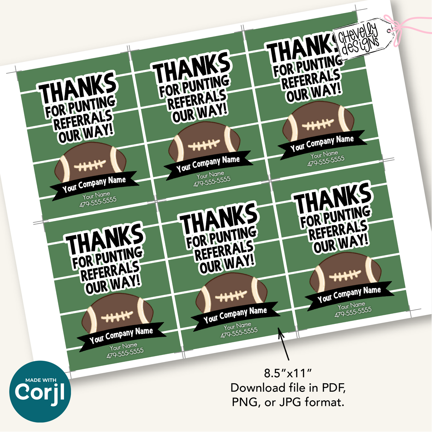 Editable Football Referral Tag | Thanks for Punting Referrals Our Way | Printable Marketing Label