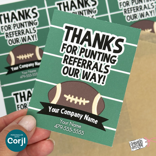 Editable Football Referral Tag | Thanks for Punting Referrals Our Way | Printable Marketing Label