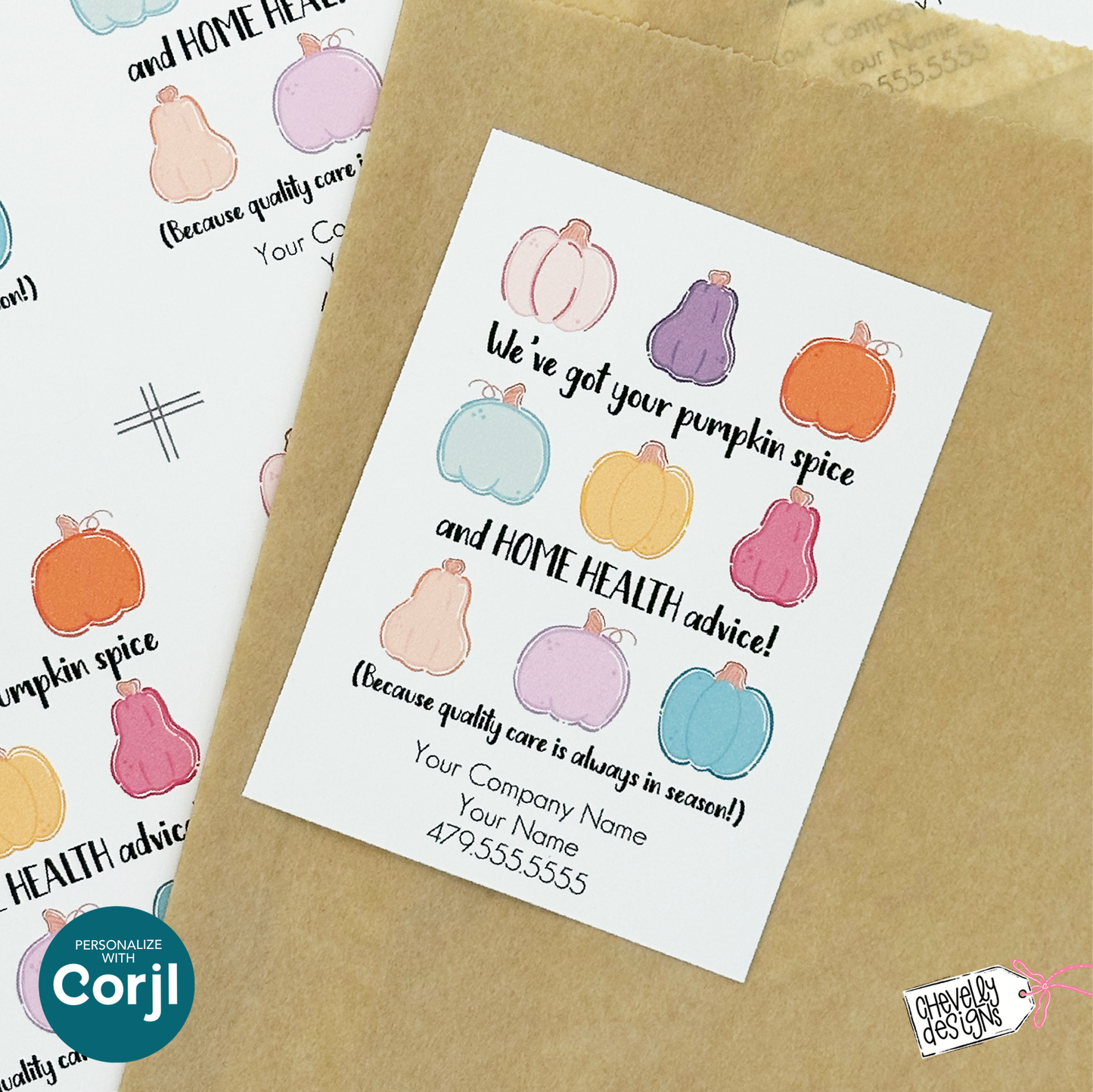 Editable Fall Referral Gift Tag | Pumpkin Spice & Home Health Advice | Printable Marketing Labels - Digital File