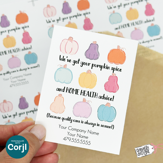 Editable Fall Referral Gift Tag | Pumpkin Spice & Home Health Advice | Printable Marketing Labels - Digital File