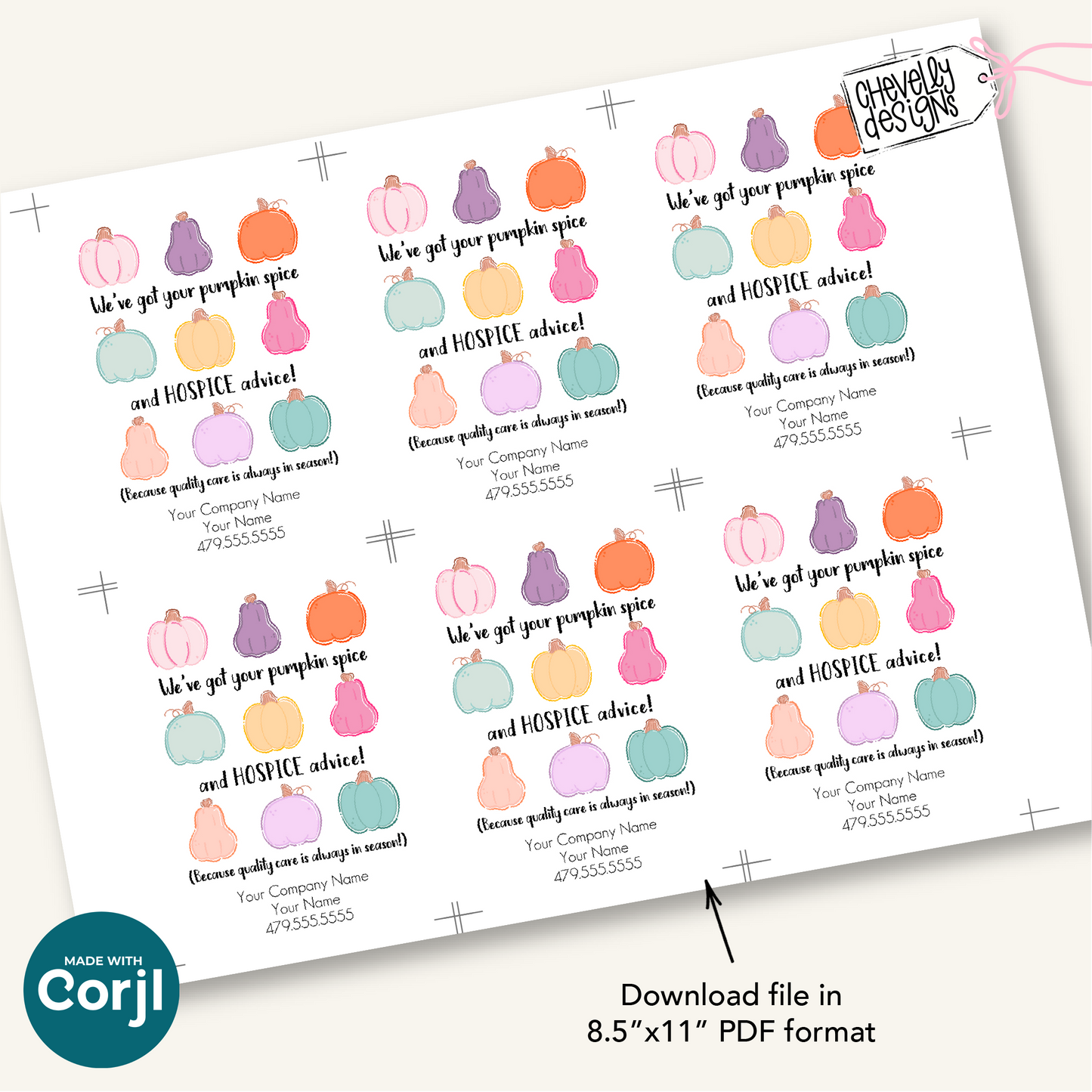 Editable Fall Referral Gift Tag | Pumpkin Spice & Hospice Advice | Printable Marketing Labels - Digital File