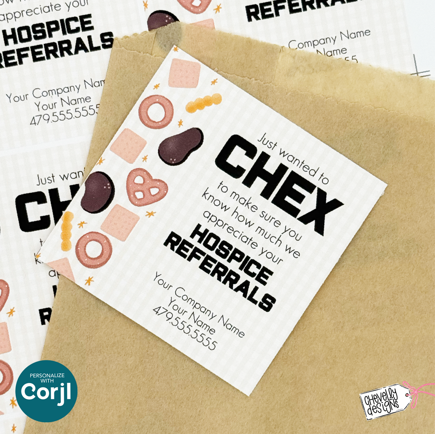 Editable "Chex" Referral Gift Tag | Printable Hospice Marketing Label for Treat Bags | Digital File