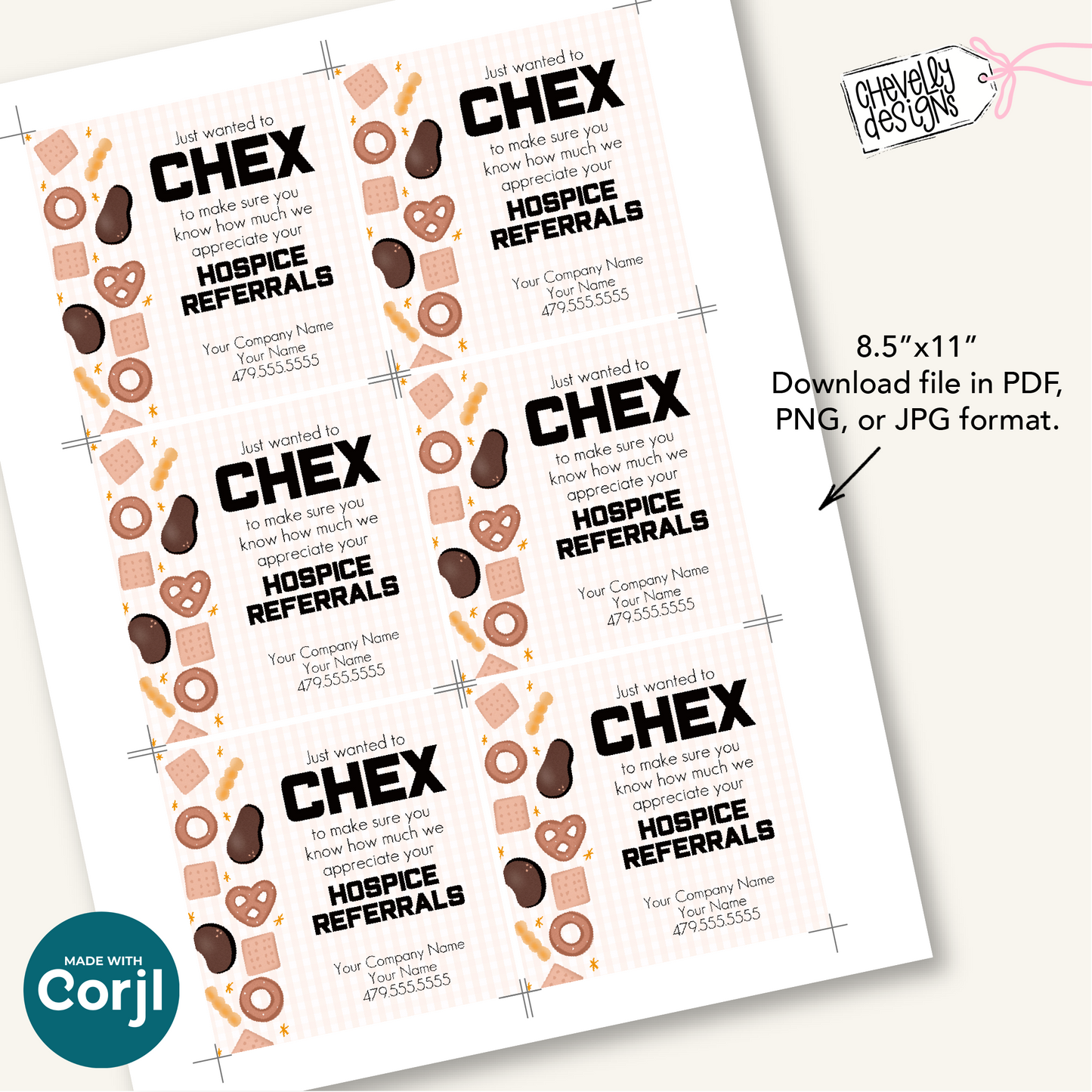 Editable "Chex" Referral Gift Tag | Printable Hospice Marketing Label for Treat Bags | Digital File