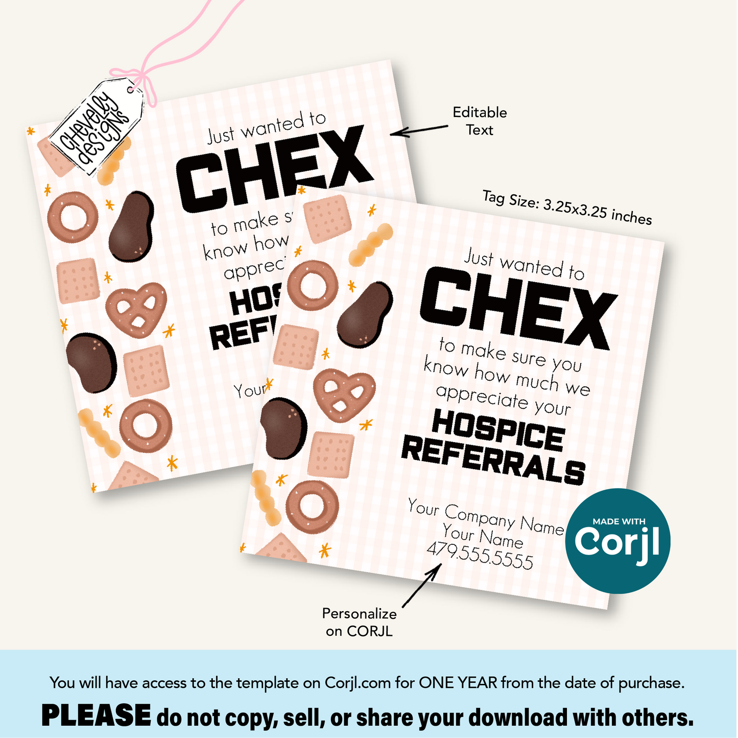Editable "Chex" Referral Gift Tag | Printable Hospice Marketing Label for Treat Bags | Digital File