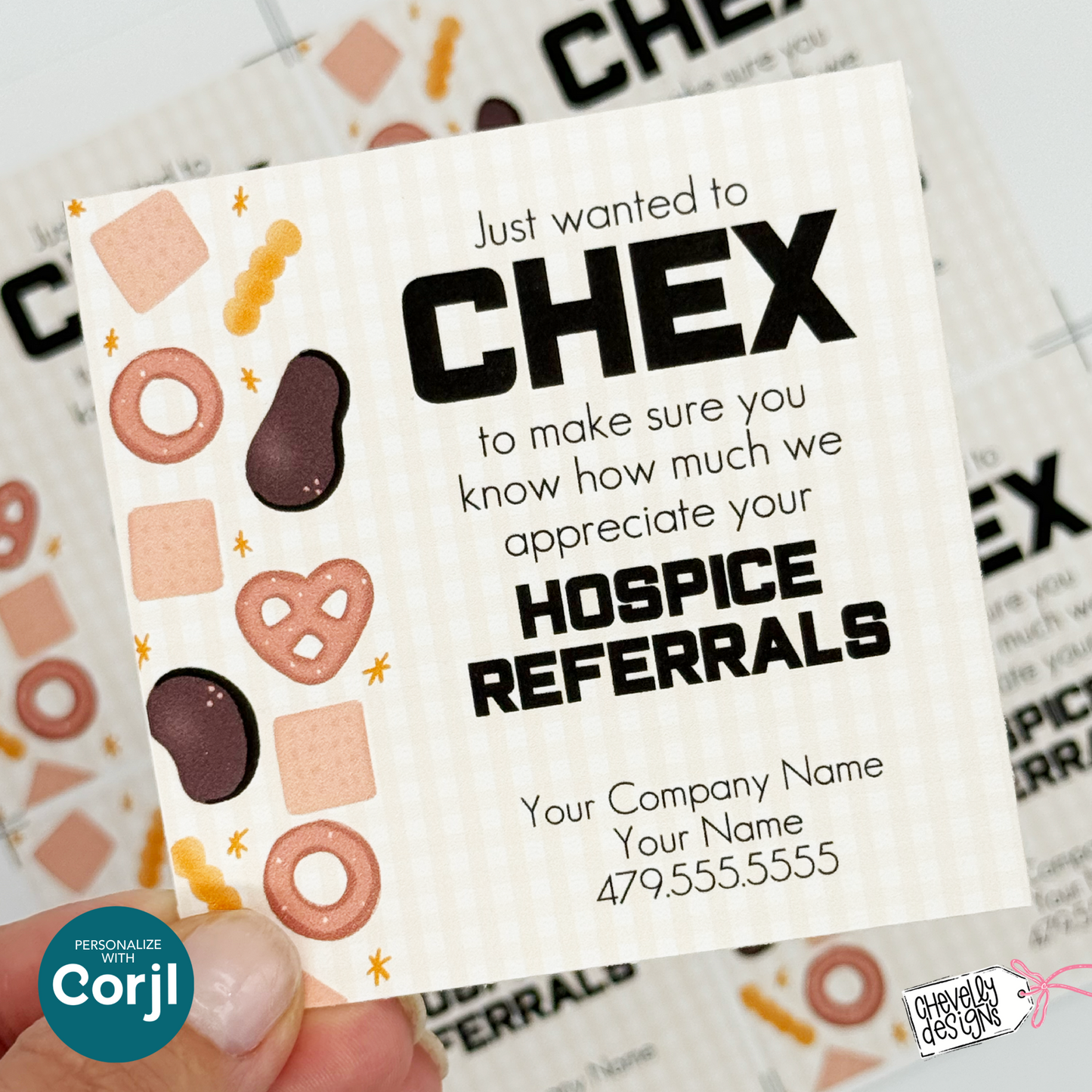 Editable "Chex" Referral Gift Tag | Printable Hospice Marketing Label for Treat Bags | Digital File