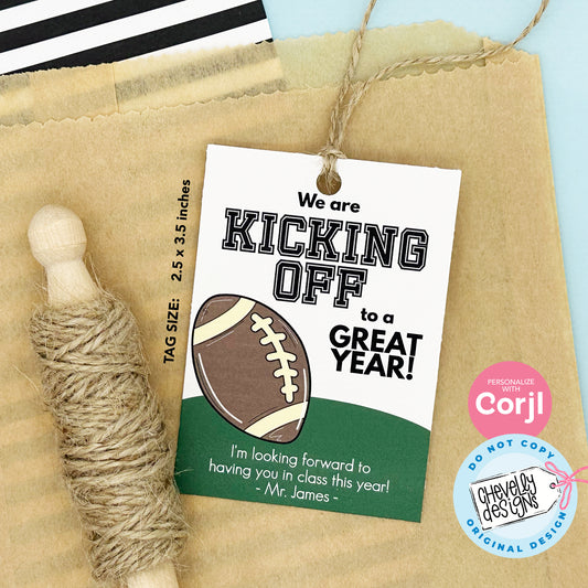 EDITABLE Back to School Football Gift Tag - Student Gift - Printable Digital File