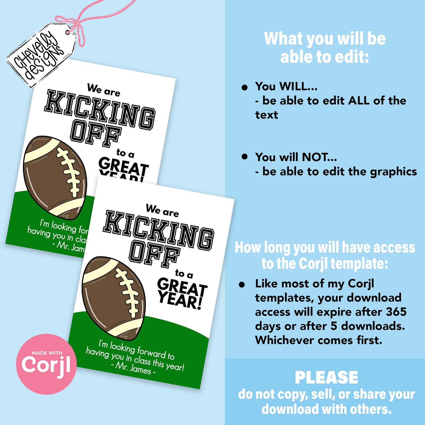 EDITABLE Back to School Football Gift Tag - Student Gift - Printable Digital File