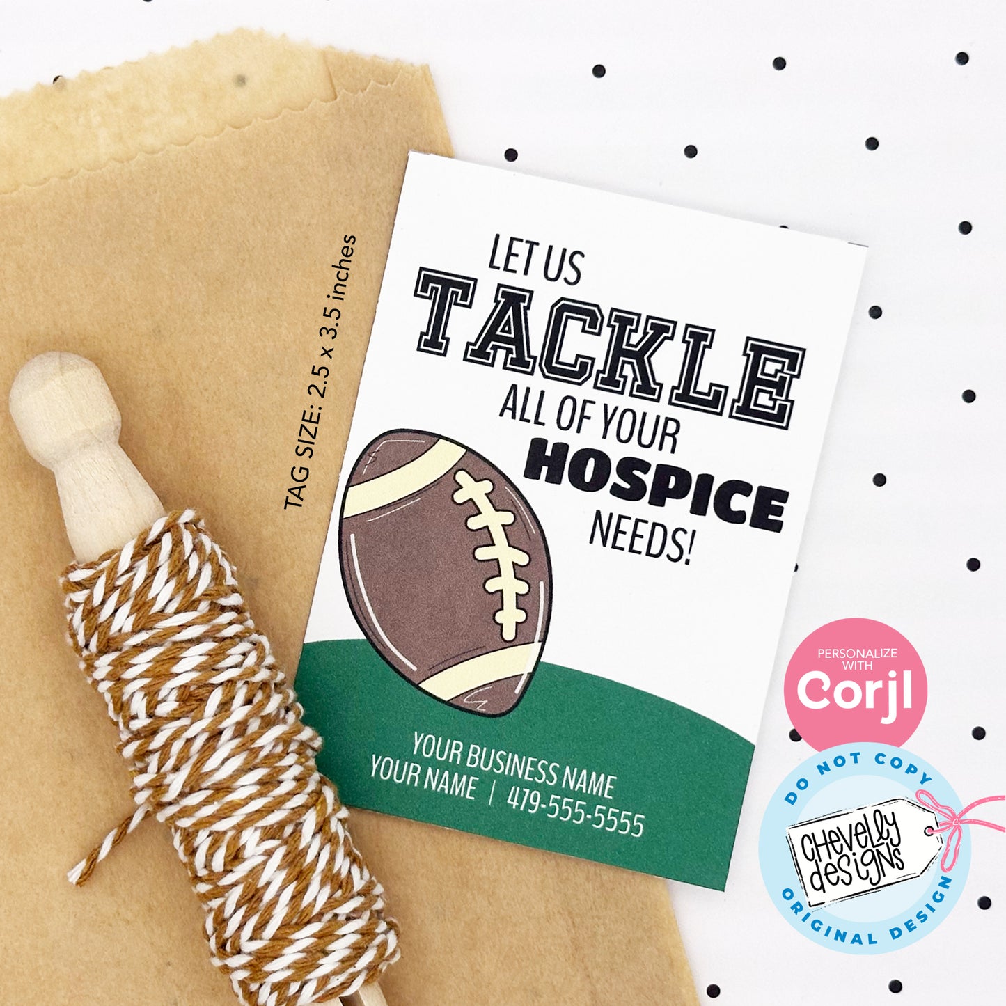 Editable Football Referral Gift Tags - Let Us Tackle Your Hospice Needs - Printable - Digital File