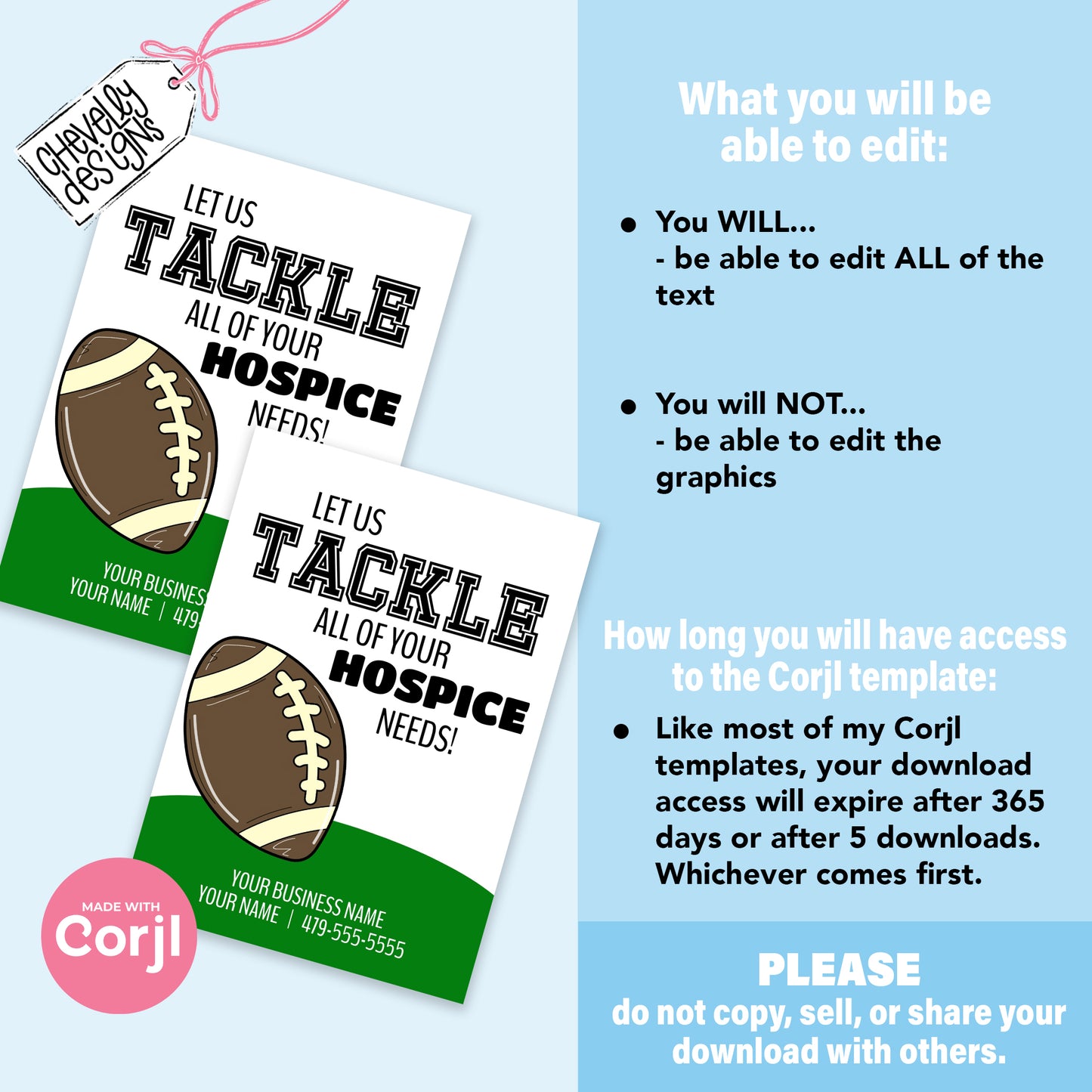 Editable Football Referral Gift Tags - Let Us Tackle Your Hospice Needs - Printable - Digital File