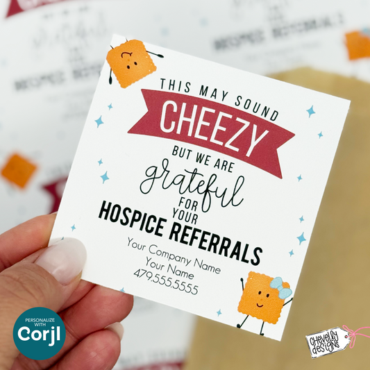 Editable Referral Gift Tag | Printable Hospice Marketing Label for Cheese Themed Treats