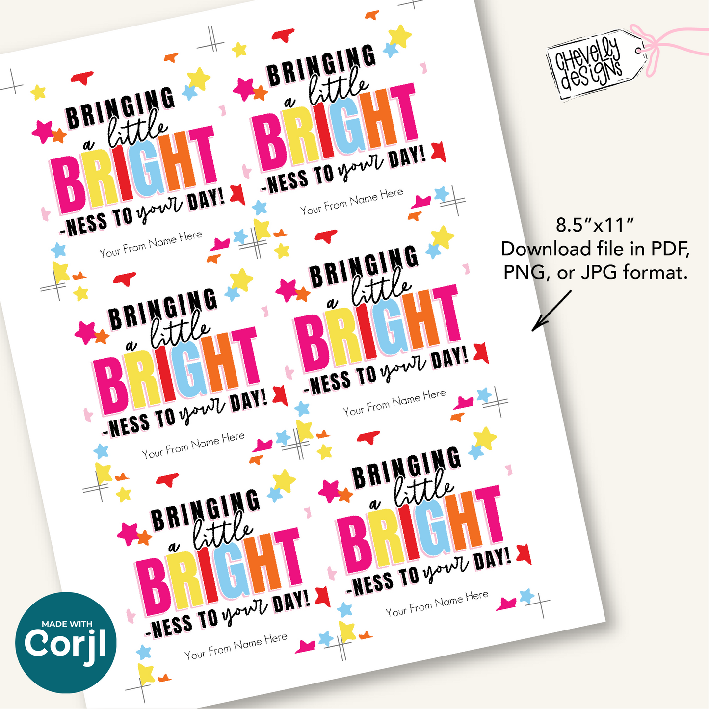 EDITABLE Encouragement Gift Tag | Bringing a Little Bright-ness to Your Day | Kindness, Cheer Up Tag | Digital File