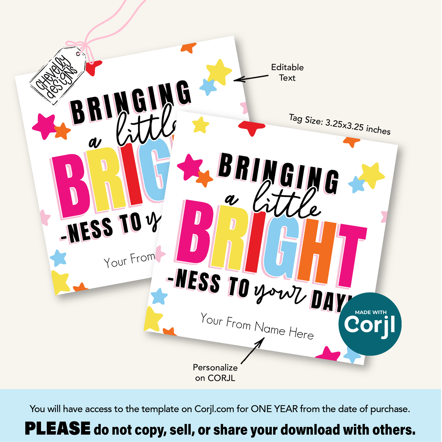 EDITABLE Encouragement Gift Tag | Bringing a Little Bright-ness to Your Day | Kindness, Cheer Up Tag | Digital File