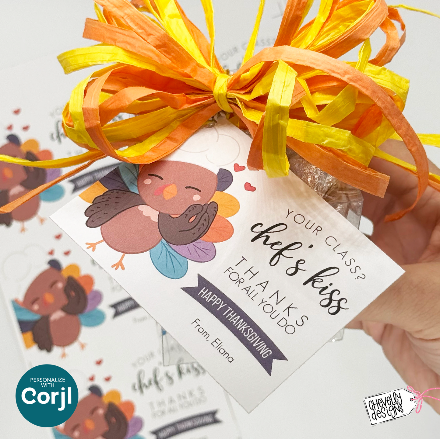 Editable Thanksgiving Turkey Gift Tag: “Your Class? Chef’s Kiss” Teacher Appreciation Printable (HT103a)