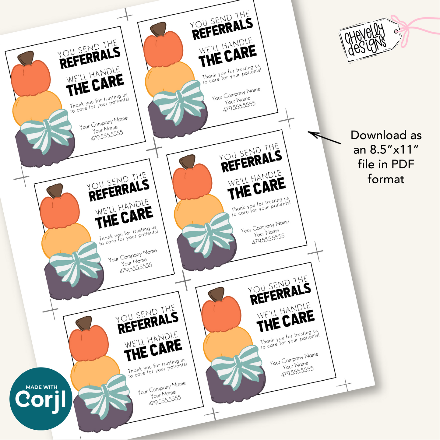 Editable Fall Referral Gift Tag: You Send Referrals We'll Handle the Care Marketing Labels (Digital File HT104)