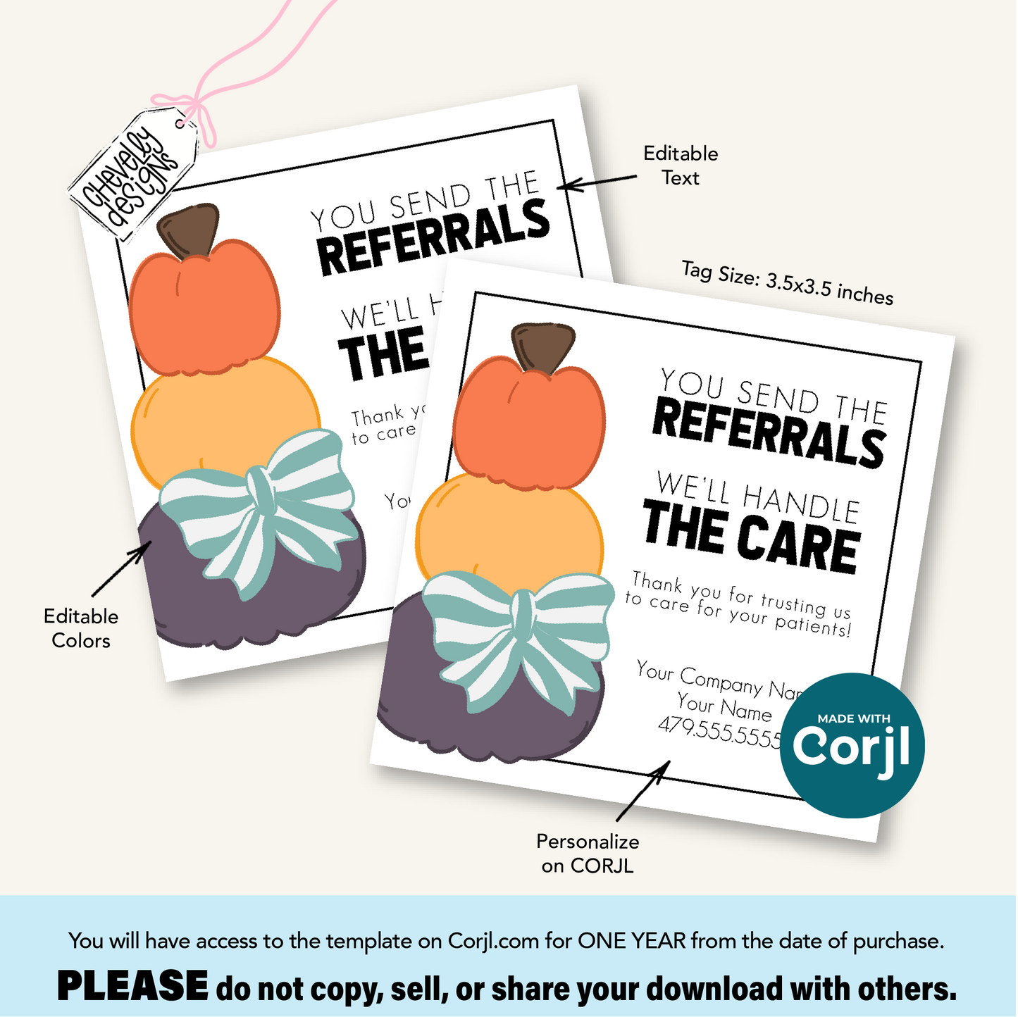 Editable Fall Referral Gift Tag: You Send Referrals We'll Handle the Care Marketing Labels (Digital File HT104)