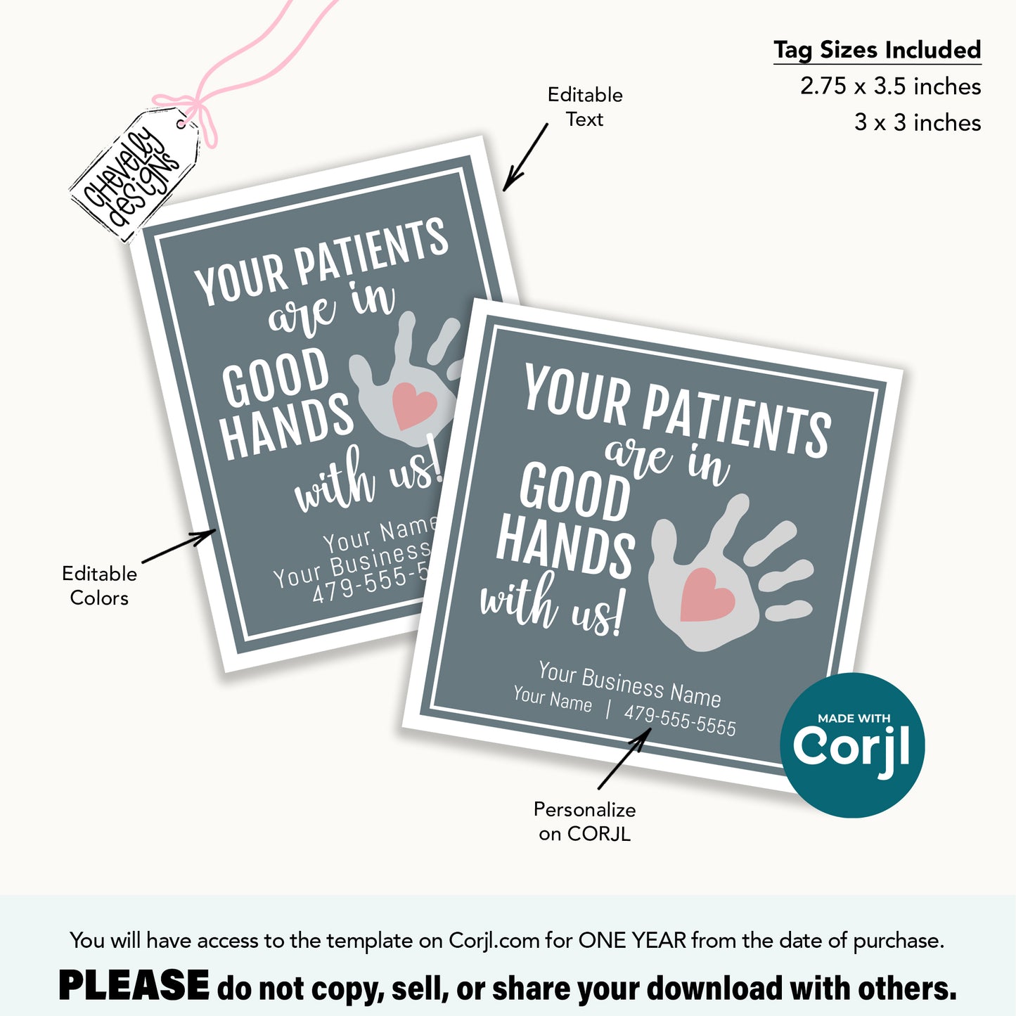 Editable - Your Patients are in Good Hands - Business Referral Tags - Printable Digital File