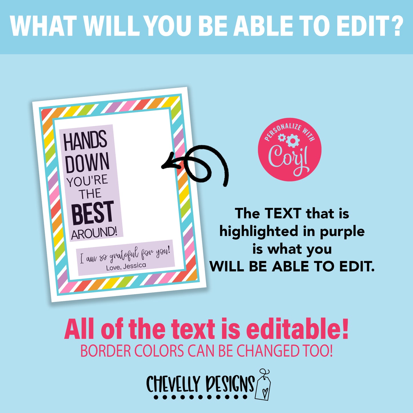 Editable - Hands Down You're the Best Around - Hand Sanitizer Gift Tags - Printable File