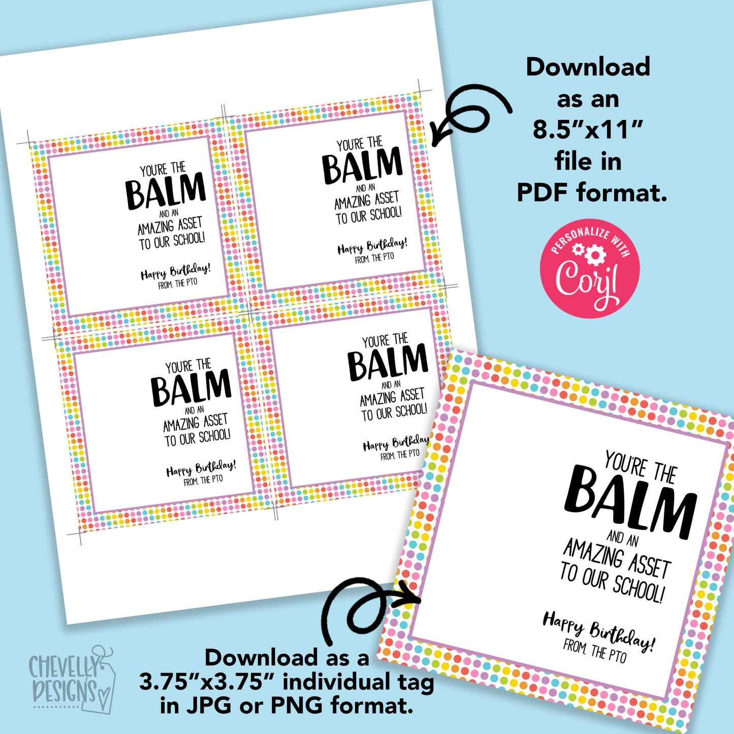 EDITABLE -  You're the Balm - Teacher Appreciation Birthday Gift Tag for Lip Balm - Printable Digital File