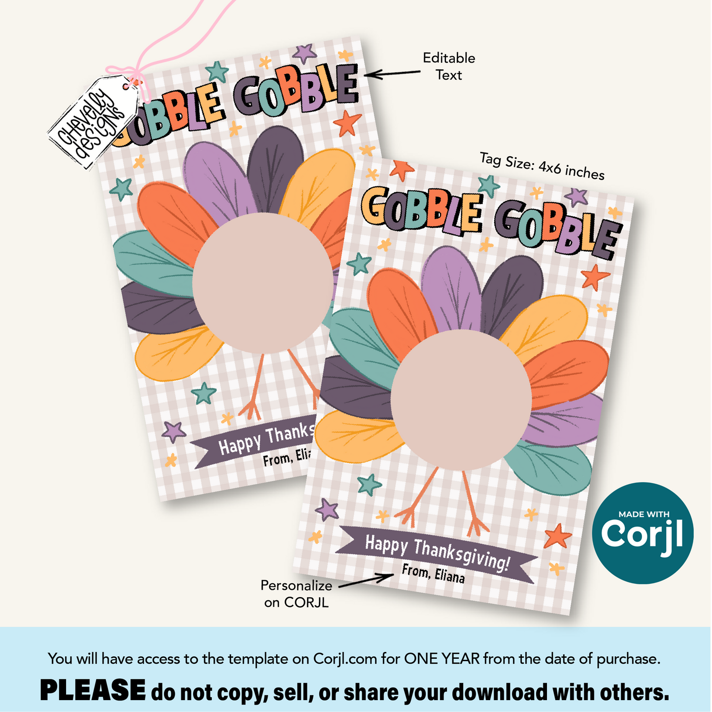Editable Thanksgiving Treat Cards: Gobble Gobble Snack Cake Turkey Printable (HT114)