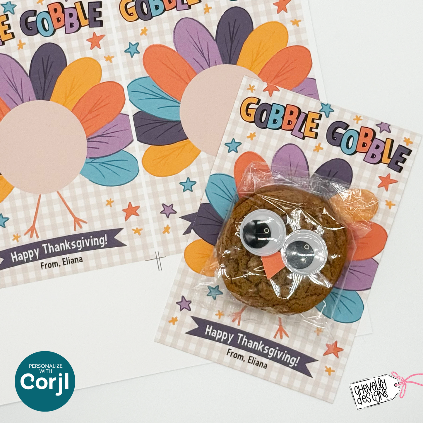 Editable Thanksgiving Treat Cards: Gobble Gobble Snack Cake Turkey Printable (HT114)