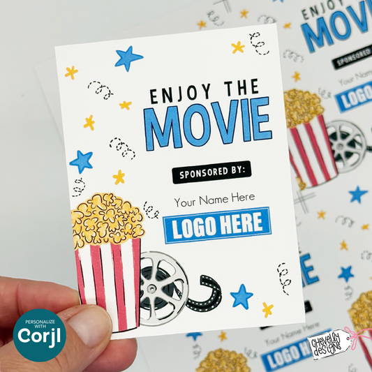 Editable Gift Tag: Enjoy the Movie Sponsored by Business, Marketing Label (Printable File HT117)